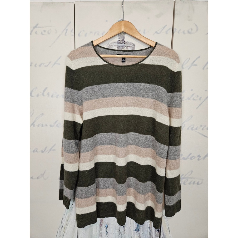 41 Hawthorn Womens 2X Striped Crew Neck Long Sleeve Knit Sweater Olive Grey Pink